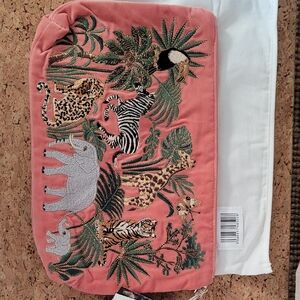 Embroidered Animal Print Clutch - Pink